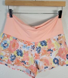 Roxy Pink Athletic Shorts with Floral Design
